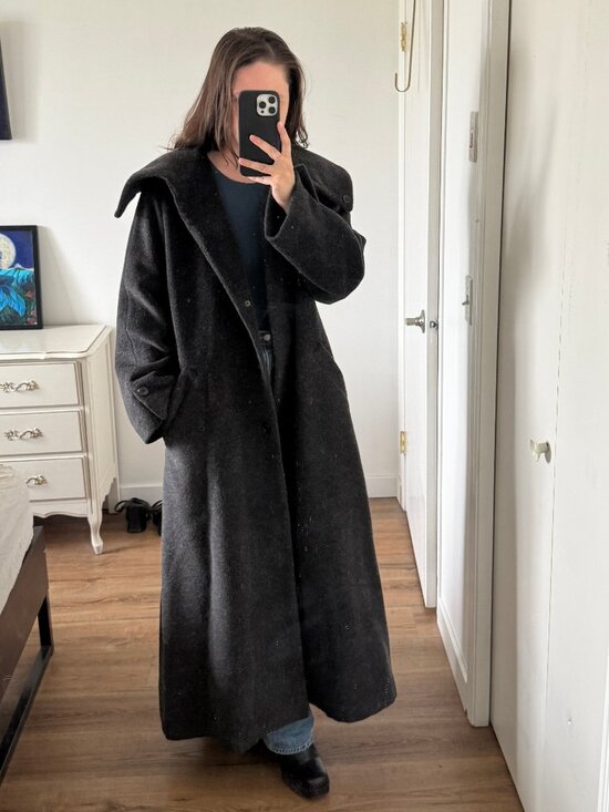 Vintage Jackets & Blazers - Vintage Jones New York Grey Wool Alapaca Maxi Length Coat Minimalist Oversized
